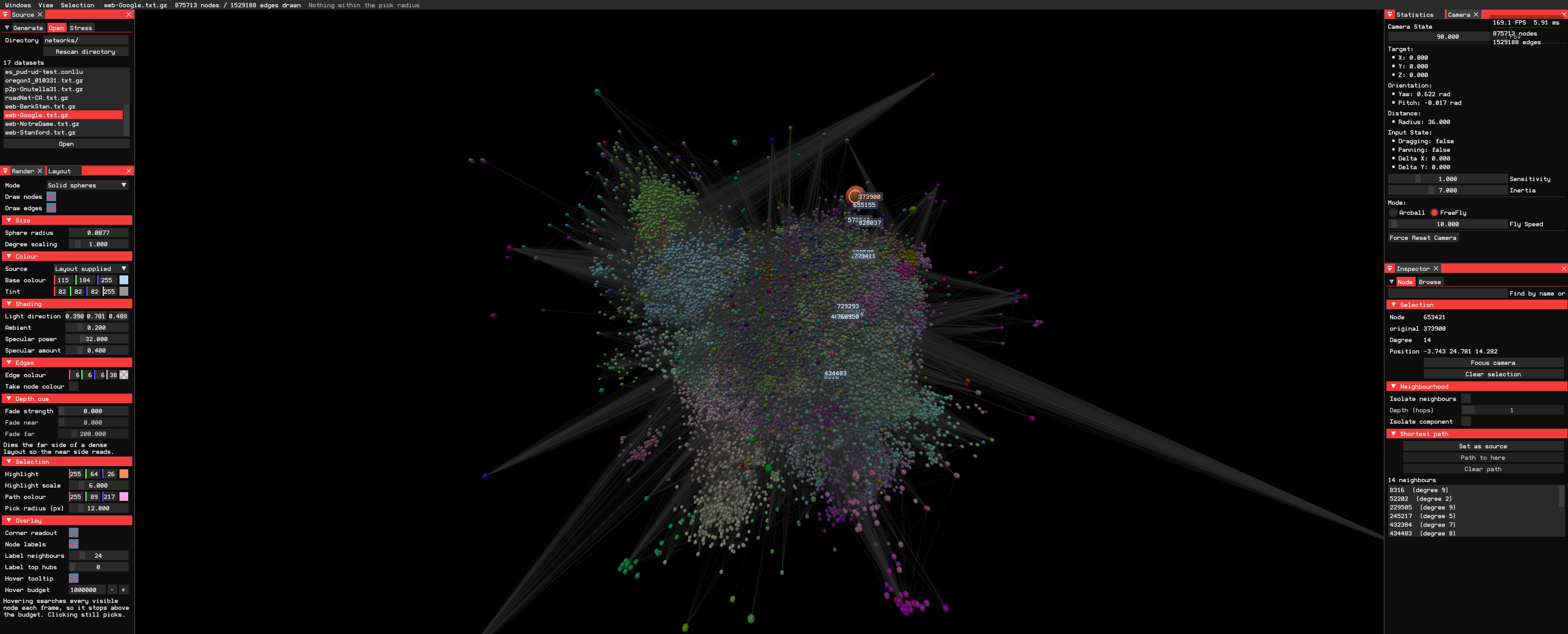 Solid sphere mode: 875k nodes of the Google web graph, ray-traced sphere impostors